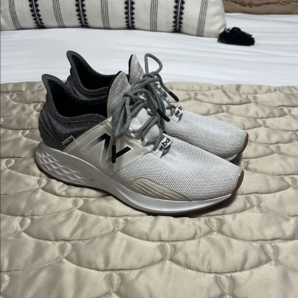New Balance Light Gray and Black Running Shoes.
